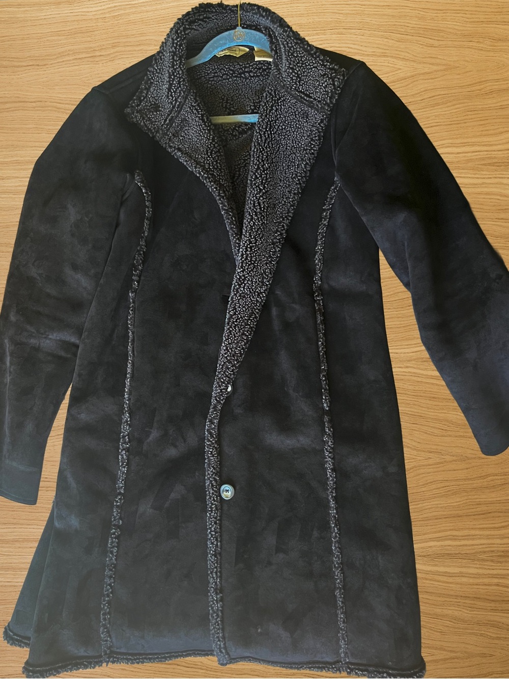 L.L. Bean Women’s Black Faux Fur Shearling Trim Long Coat Size Medium